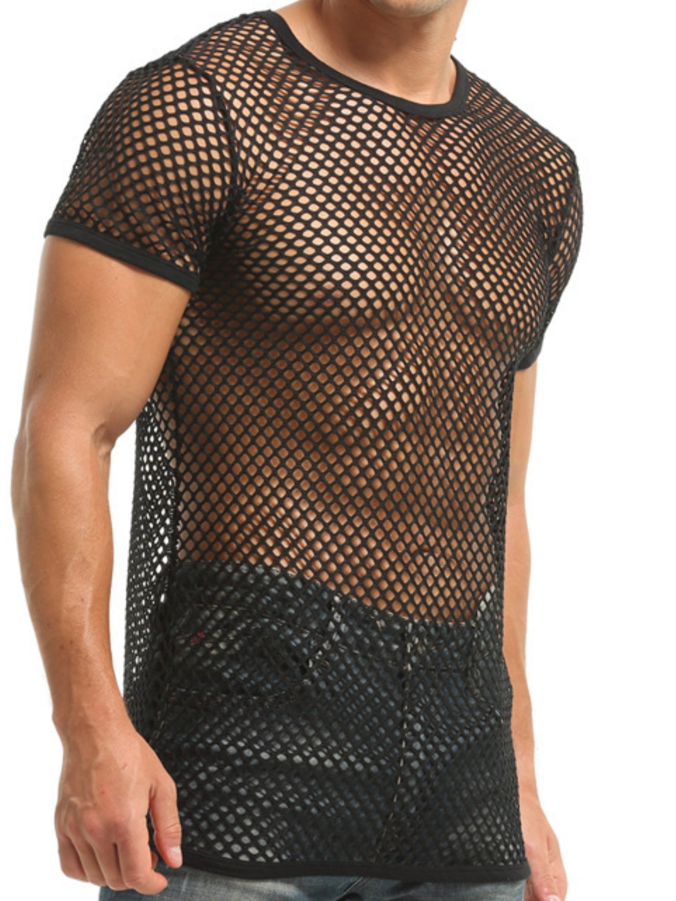 Mesh Short-Sleeved Round-Neck Men's Shirt