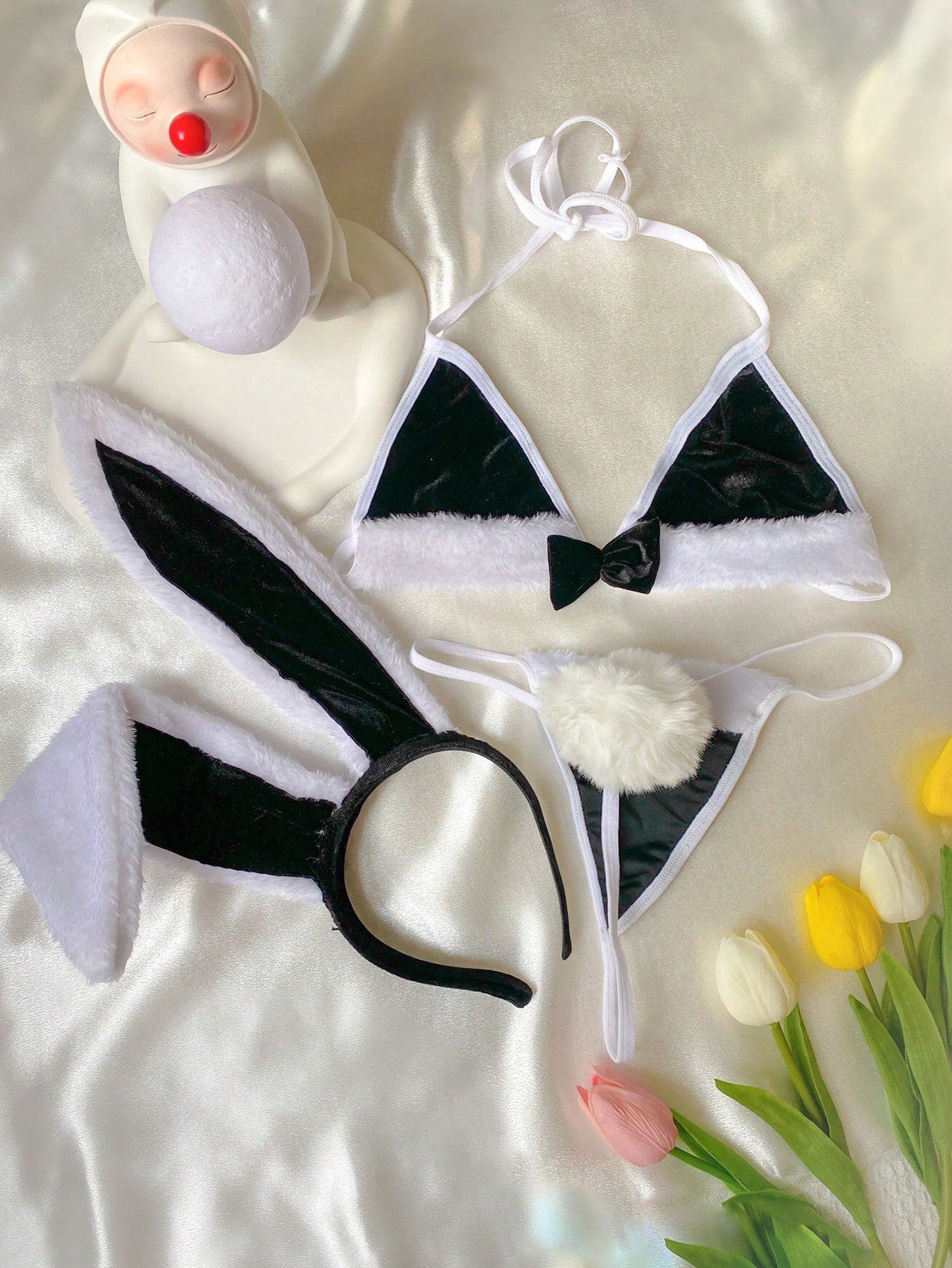 Pink Velvet Sexy Bunny Girl Bikini Lingerie Set