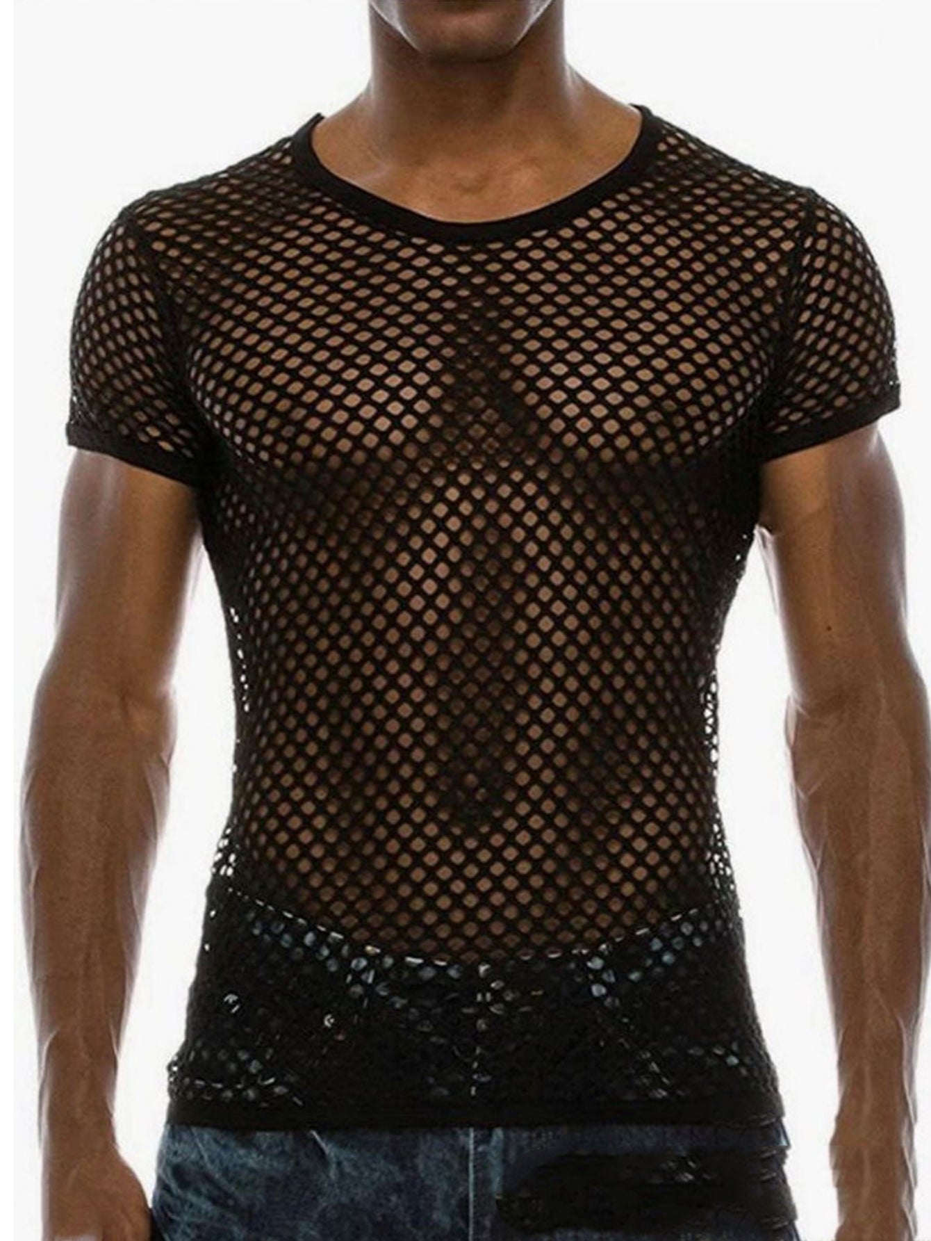 Mesh Short-Sleeved Round-Neck Men's Shirt