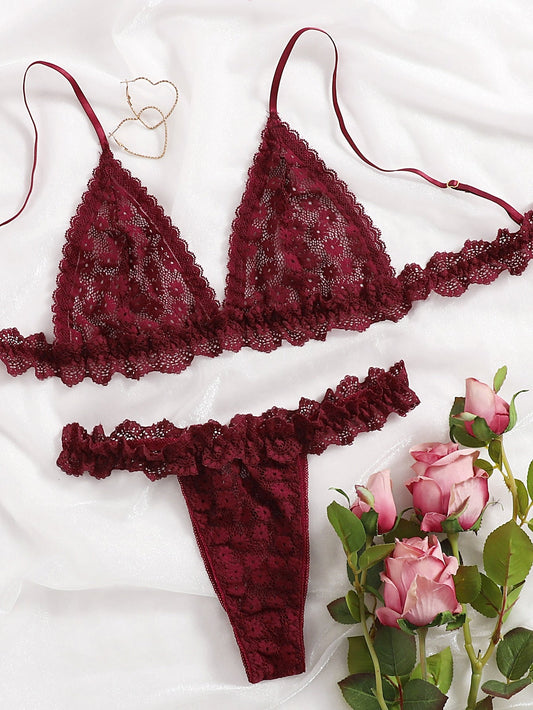 Red Wine Color Lace Sexy Lingerie Set