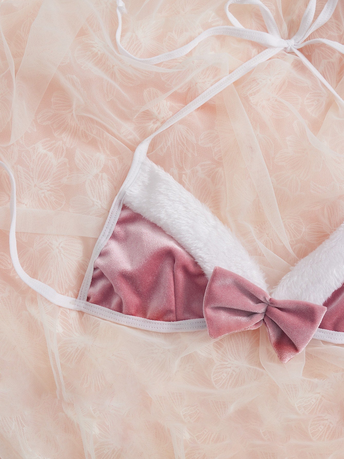 Pink Velvet Sexy Bunny Girl Bikini Lingerie Set