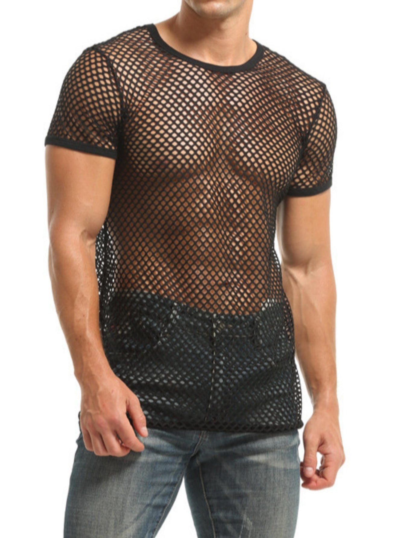 Mesh Short-Sleeved Round-Neck Men's Shirt