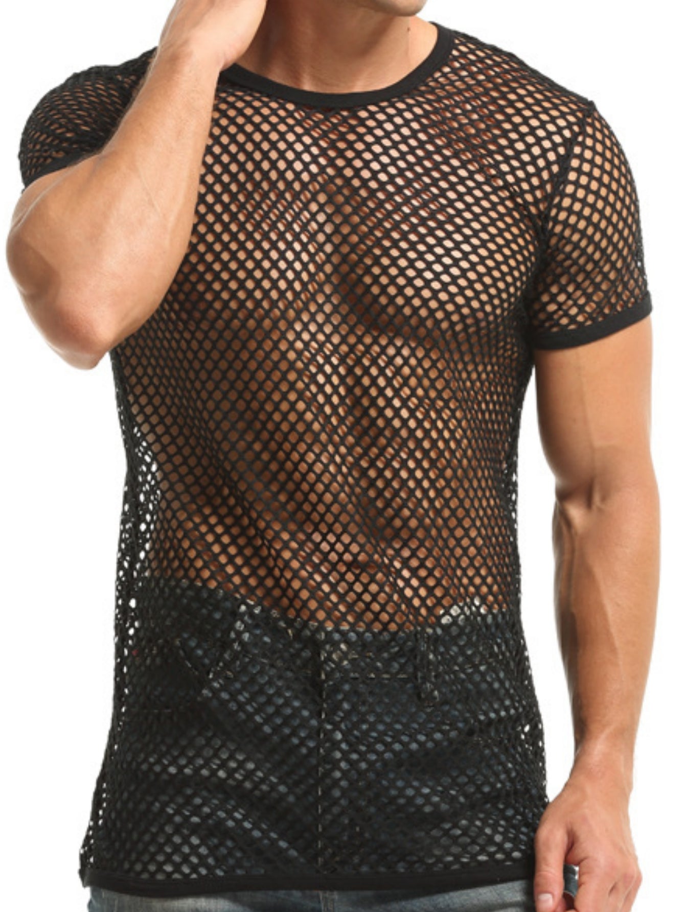 Mesh Short-Sleeved Round-Neck Men's Shirt