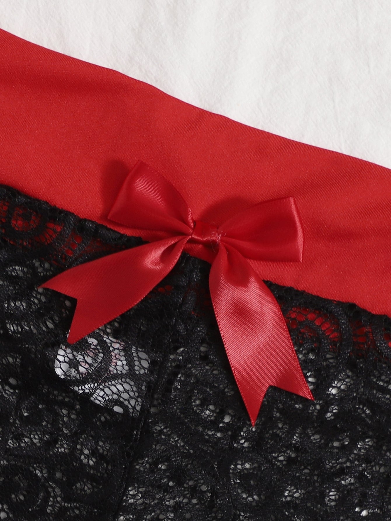 Red And Black Color Combination Lace Bow Tie Sexy Lingerie Set