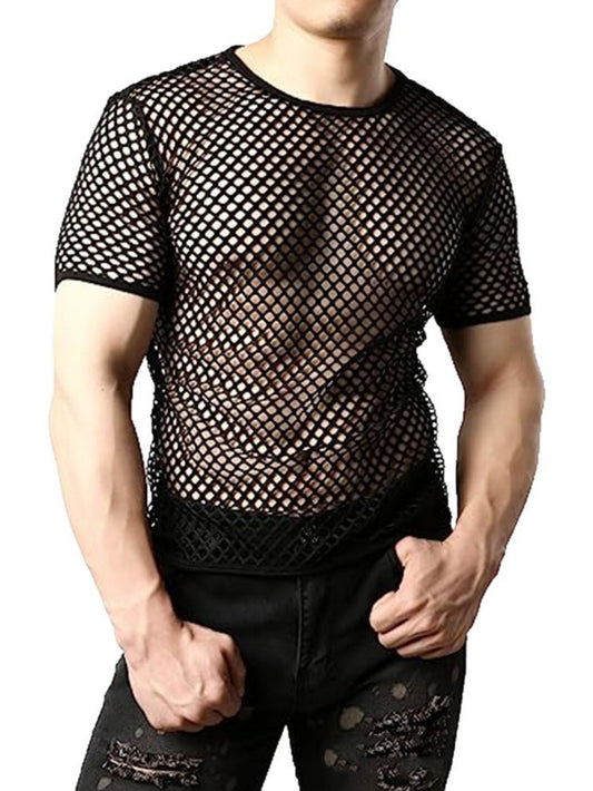 Mesh Short-Sleeved Round-Neck Men's Shirt