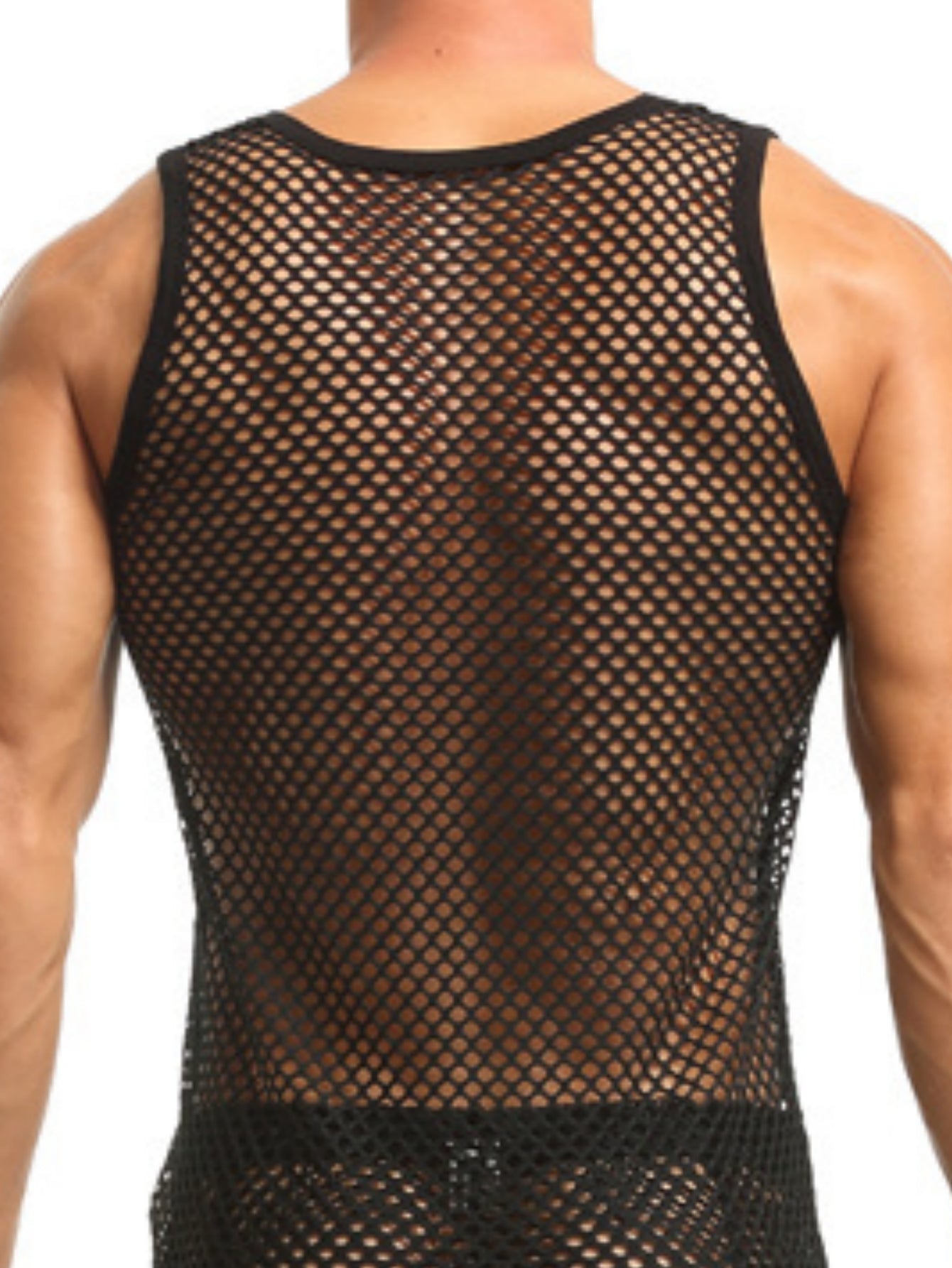 Sleeveless Netted Open-Front Sexy Men's Round-Neck Turtleneck Shirt