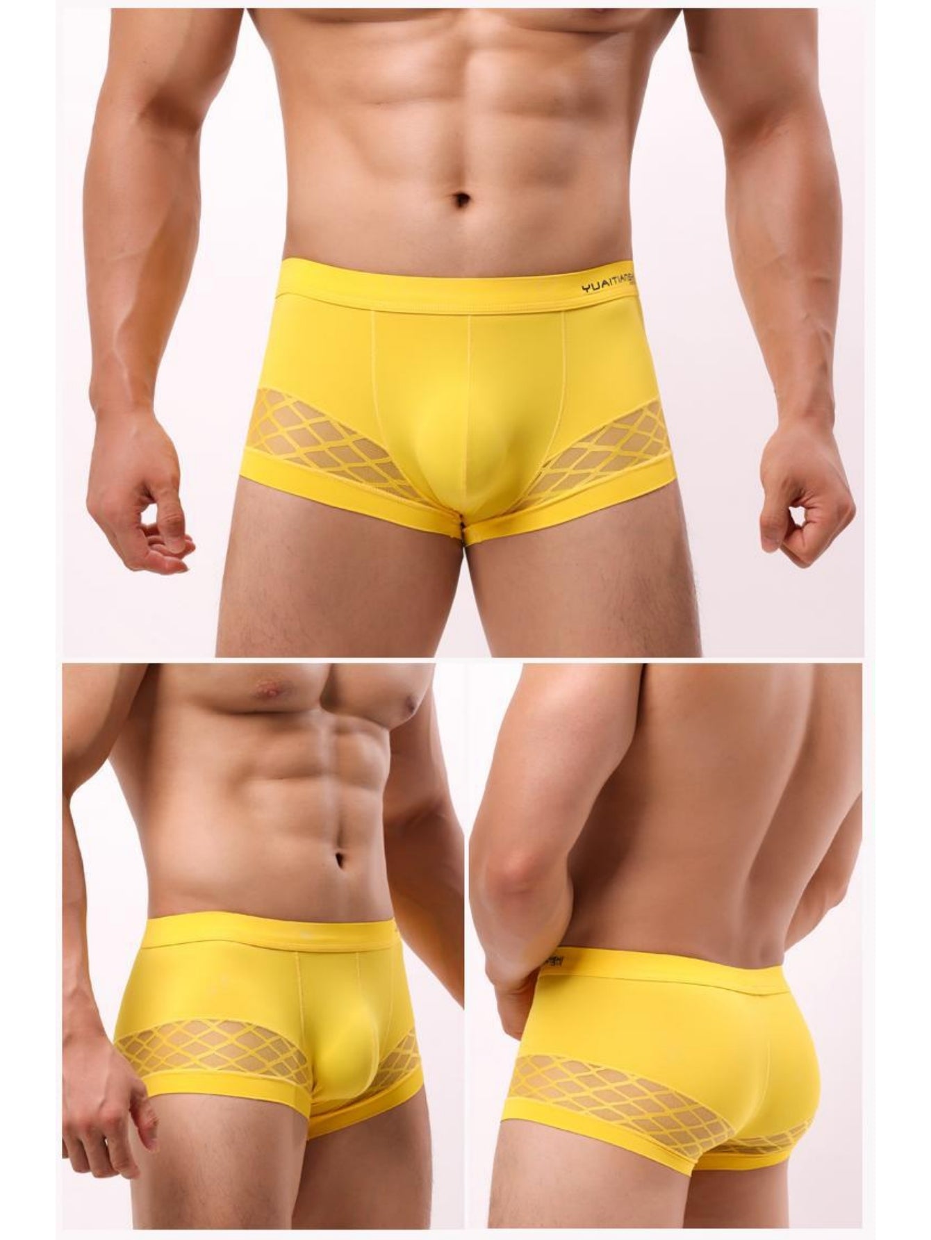 Net Fabric Stitched Men's Sexy Straight-Leg Underwear